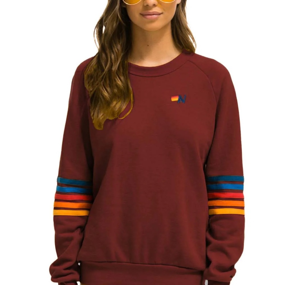Aviator Nation Sweater w Rainbow 5 Stripe Sleeves